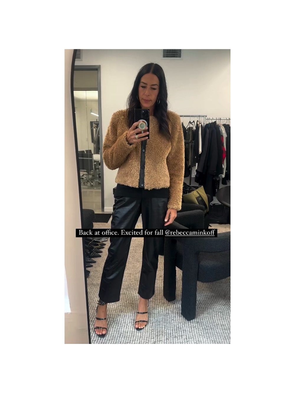 Rebecca Minkoff Wyatt Faux Fur Vegan Leather Trim Brown Black Jacket - Picture 2 of 13